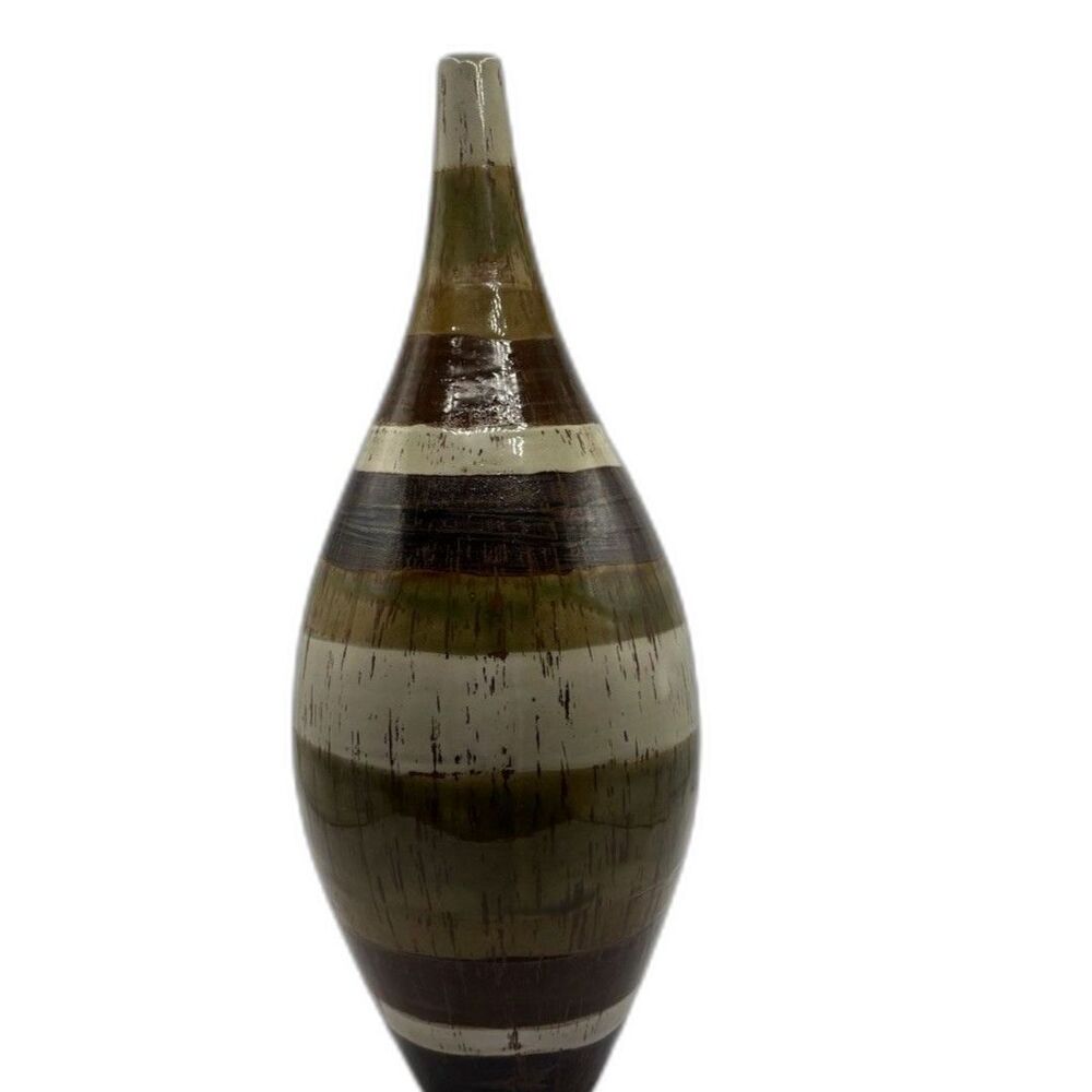 Vintage 1970s MCM Ceramic Bottle Vase Earth Tone Striped Boho Mid Century Decor